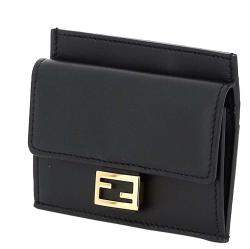 Pre Owned Fendi Black Leather Baguette FF Card Holder 