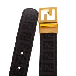 Pre Owned Fendi Tobacco Zucca Coated Canvas FF Buckle Belt 105 CM