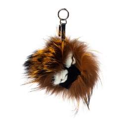 مملوكة مسبقًا Fendi Brown Fox Fur Monster Eyes Bag Charm