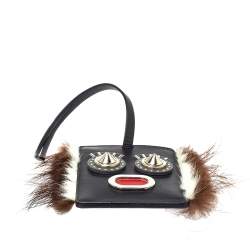Pre Owned Fendi Black Leather Studded Monster Luggage Charm