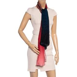 Pre Owned Fendi Blue & Pink Ombre FF Pattern Silk Stole 