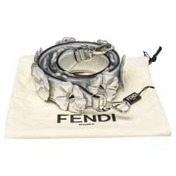 Pre Owned Fendi Metallic Silver Flowerland Leather Strap You Shoulder Bag Strap