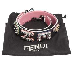 Pre Owned Fendi Black Leather Stud Embellished Logo Bag Strap