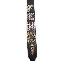 Pre Owned Fendi Black Leather Stud Embellished Logo Bag Strap