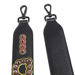 Pre Owned Fendi Black Leather Stud Embellished Logo Bag Strap