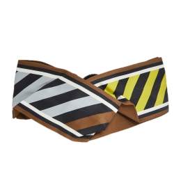 Fendi Multicolor Striped Leather Trim Silk Headband