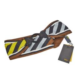 Fendi Multicolor Striped Leather Trim Silk Headband