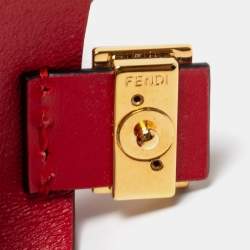 Pre Owned Fendi Red Logo Fabric And Leather Airpod Case