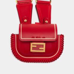 Pre Owned Fendi Red Logo Fabric And Leather Airpod Case
