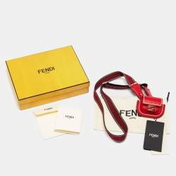Pre Owned Fendi Red Logo Fabric And Leather Airpod Case