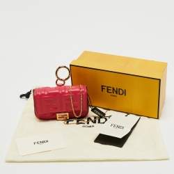 Pre Owned Fendi Pink Zucca Embossed Leather Nano Baguette Charm