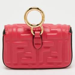 Pre Owned Fendi Pink Zucca Embossed Leather Nano Baguette Charm