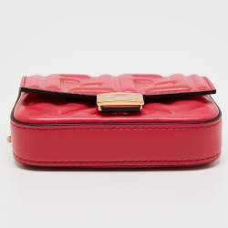 Pre Owned Fendi Pink Zucca Embossed Leather Nano Baguette Charm