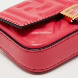 Pre Owned Fendi Pink Zucca Embossed Leather Nano Baguette Charm