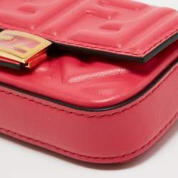 Pre Owned Fendi Pink Zucca Embossed Leather Nano Baguette Charm