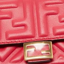 Pre Owned Fendi Pink Zucca Embossed Leather Nano Baguette Charm