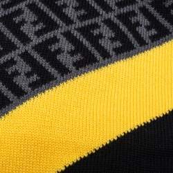 Pre Owned Fendi Black & Grey Zucca Monogram Wool Panelled Stole