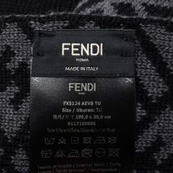 Pre Owned Fendi Black & Grey Zucca Monogram Wool Panelled Stole