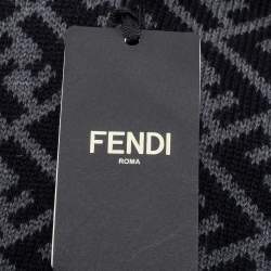 Pre Owned Fendi Black & Grey Zucca Monogram Wool Panelled Stole