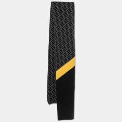 Pre Owned Fendi Black & Grey Zucca Monogram Wool Panelled Stole