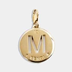 Pre Owned Fendi Identification Letter 'M' Gold Tone Charm/Pendant