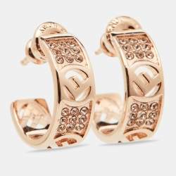مملوكة مسبقًا Fendi Rose Gold F is Fendi Crystal Embellished Hoop Earrings 
