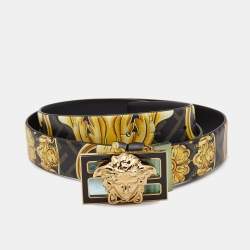 Fendi x Versace Black/Gold Baroque Print Leather Fendace Reversible Belt 