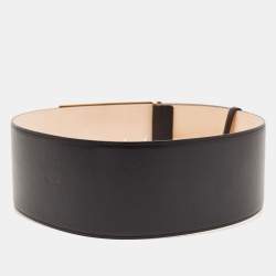 Fendi Black Leather Fendace Crystals Embellished Wide Belt 85CM