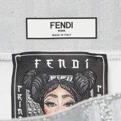 Fendi Silver Monogram Print Knit Trousers M