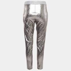 Fendi Silver Monogram Print Knit Trousers M