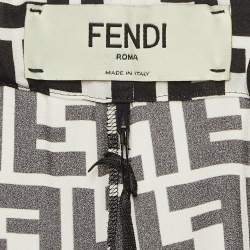 Fendi Black & White Monogram Print Silk Crepe De Chine Wide Leg Pants L