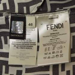 Fendi Black & White Monogram Print Silk Crepe De Chine Wide Leg Pants L