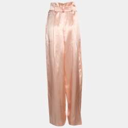 Pre Owned Fendi Beige Satin Belted Wide Leg Trousers M
