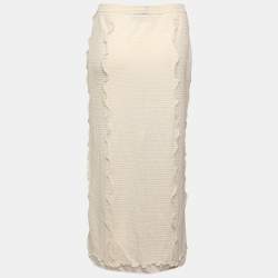 Fendi Cream Knit Ruffled Detail Midi Skirt L