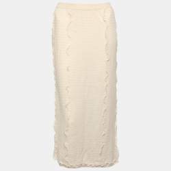 Fendi Cream Knit Ruffled Detail Midi Skirt L