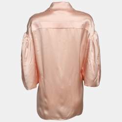 Pre Owned Fendi Beige Silk Satin Button Front Top S