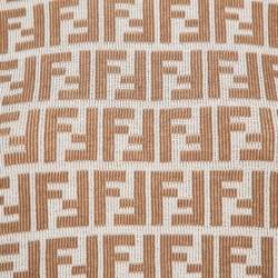 Fendi Brown and White Zucca Logo Print Rib Knit T-Shirt M