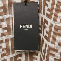 Fendi Brown and White Zucca Logo Print Rib Knit T-Shirt M