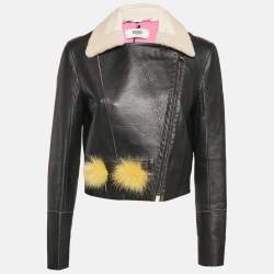 Pre Owned Fendi Black Nappa Bugs Eyes Embroidered Fox Fur and Leather Jacket M