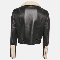 Pre Owned Fendi Black Nappa Bugs Eyes Embroidered Fox Fur and Leather Jacket M