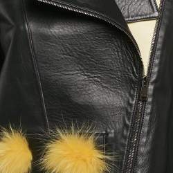 Pre Owned Fendi Black Nappa Bugs Eyes Embroidered Fox Fur and Leather Jacket M
