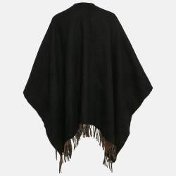 Fendi Brown Cashmere and Virgin Wool Fringed Poncho ONE SIZE
