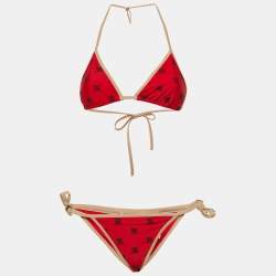 Fendi Red FF Embroidered Jersey Bikini Set S 