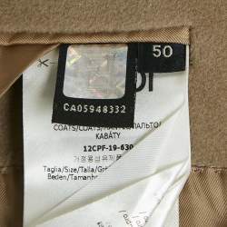 Fendi Beige Real Fur Trim Wool Double Breasted Coat XL