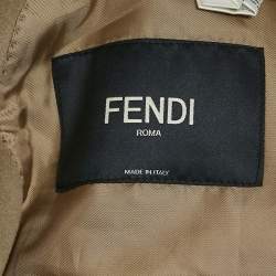 Fendi Beige Real Fur Trim Wool Double Breasted Coat XL