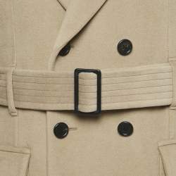 Fendi Beige Real Fur Trim Wool Double Breasted Coat XL