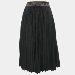 Pre Owned Fendi Black Zucca Waistband Jersey Plisse Midi Skirt S