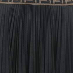 Pre Owned Fendi Black Zucca Waistband Jersey Plisse Midi Skirt S