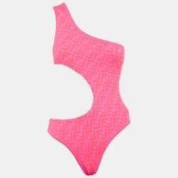 Fendi Neon Pink Zucca Print Jersey Cut-Out Swimsuit M