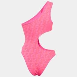 Fendi Neon Pink Zucca Print Jersey Cut-Out Swimsuit M